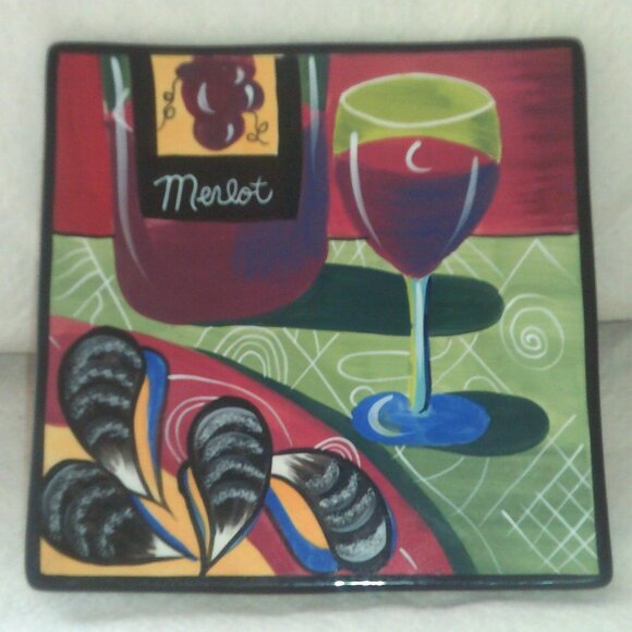 NAYLOR DESIGNS WINE GLASS MERLOT WALL DECOR SQUARE ART PLATE 10" X 10" Mary - Picture 1 of 5